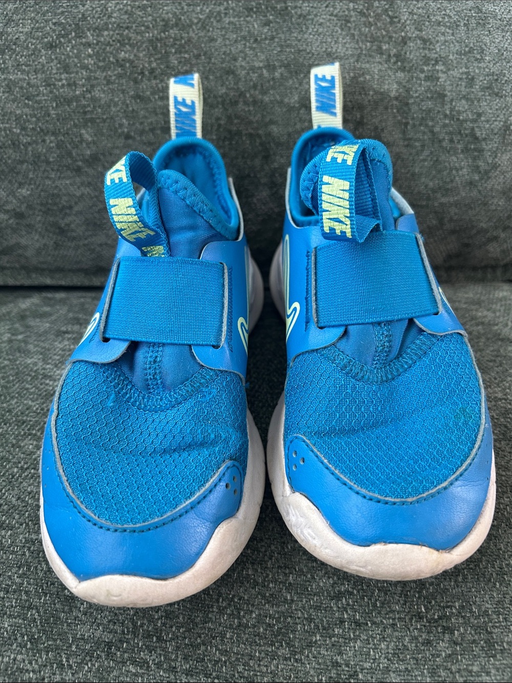Nike Kids Bright Blue Slip-On Sneakers with Hook Strap